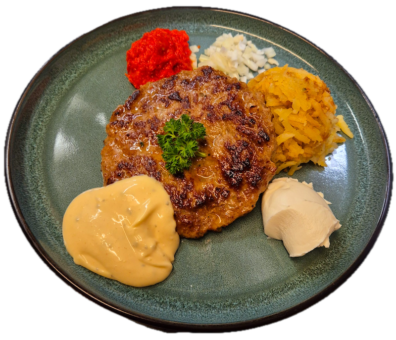 Traditionell serbisk pljeskavica på Restaurang Fisken i Västerhaninge